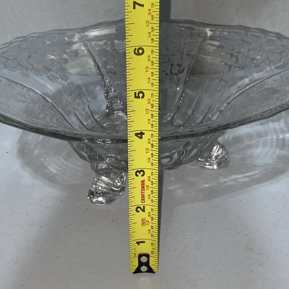 VTG New Martinsville‎ Radiance Pattern Prelude Etched 3 Footed Round Bowl 10.5”